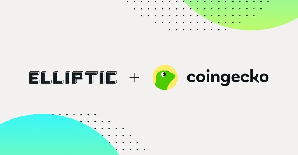 Elliptic logo alongside the CoinGecko logo on a light background with colorful graphic elements.