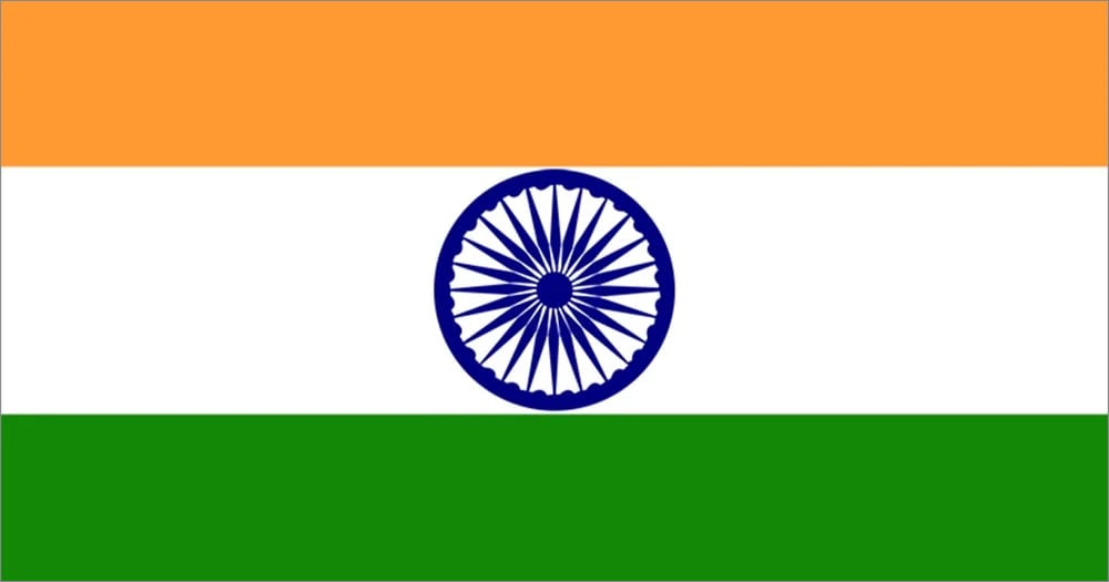 Flag of India featuring horizontal stripes of saffron, white, and green, with a navy blue Ashoka Chakra in the center.