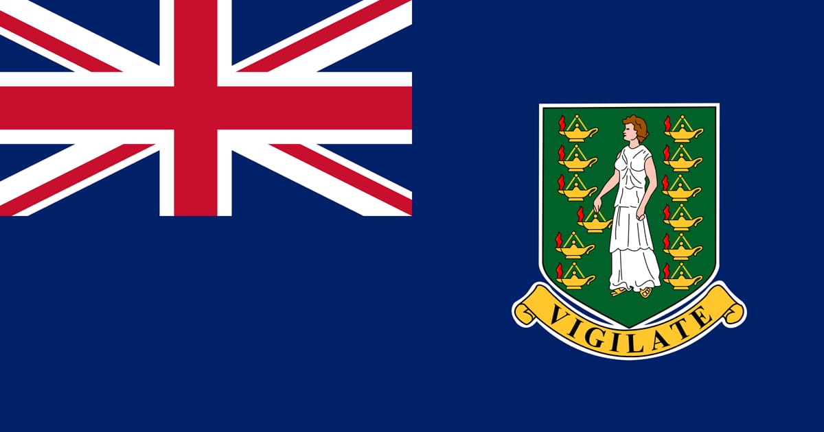 British Virgin Islands flag featuring the Union Jack and the coat of arms with the motto "Vigilate."