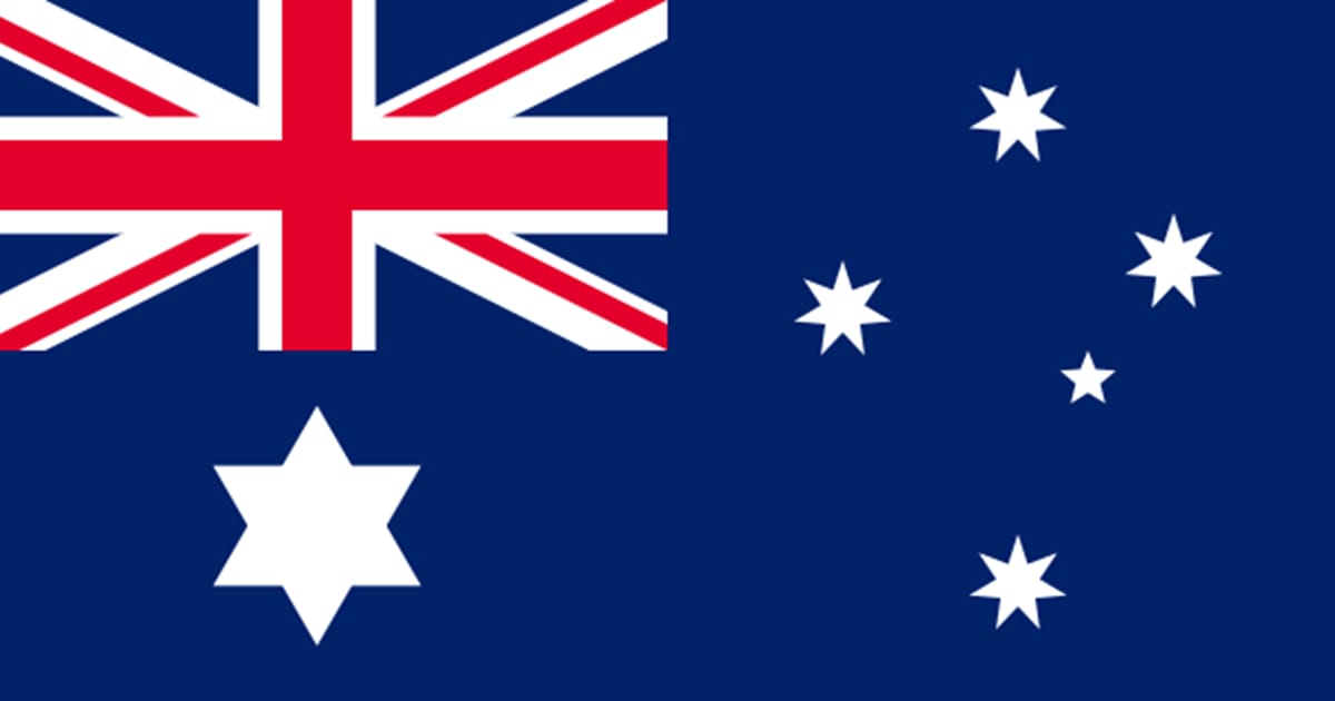 Australian flag featuring a Union Jack and Southern Cross constellation on a blue field.