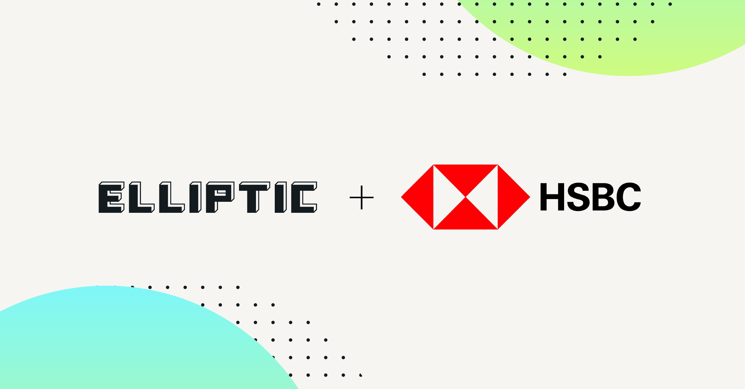 Elliptic and HSBC logos with a modern, abstract geometric design in soft colors and dotted patterns.