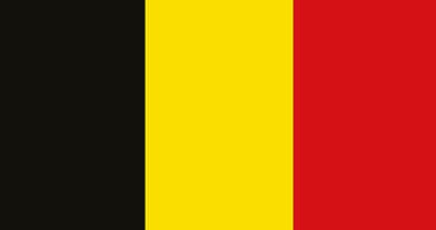 Belgian flag with vertical stripes of black, yellow, and red.