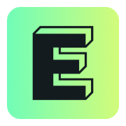 Stylized letter "E" in a 3D effect, set against a gradient green background.