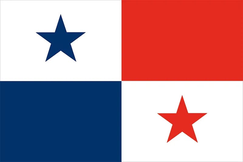 Flag of Panama with a blue and a red star on a background of white and blue quadrants.