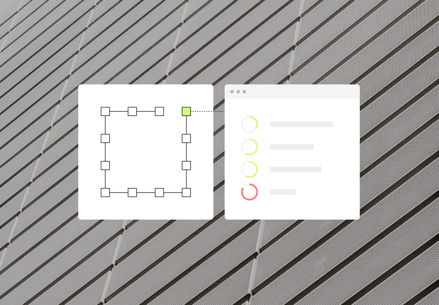 Illustration of a grid and a list interface, showcasing a connection between visual elements and task statuses.
