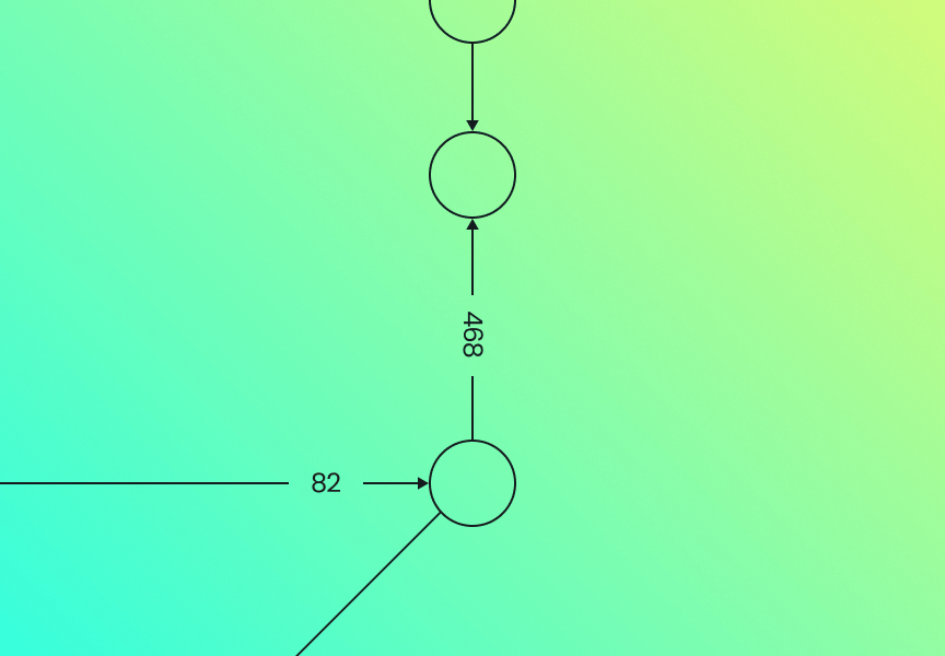 A diagram illustrating nodes and connections with numbers 82 and 468 on a gradient background.