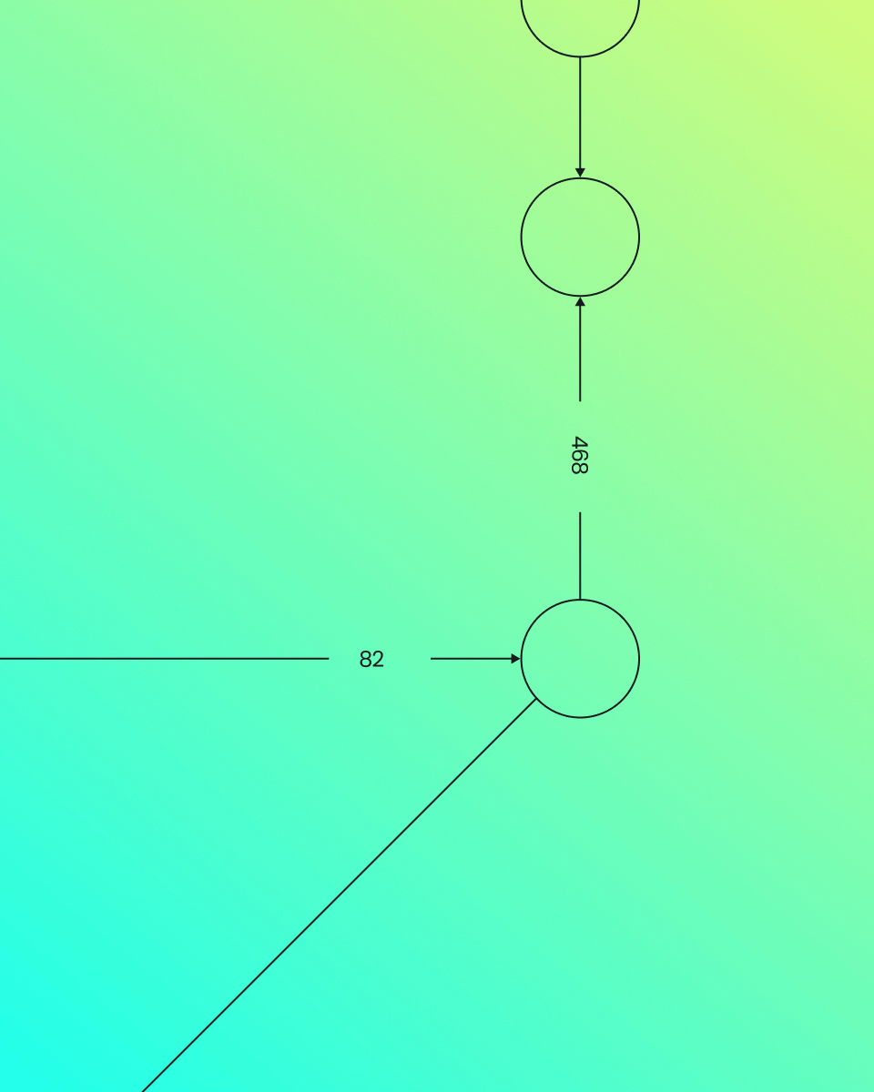 Diagram illustrating connections between nodes, featuring circles and arrows on a gradient background transitioning from green to yellow.