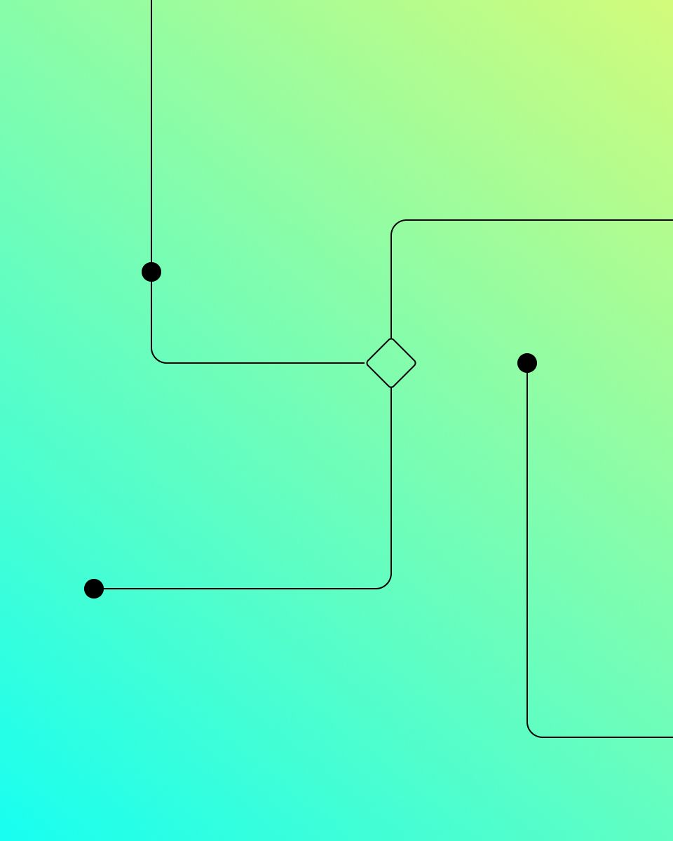 Abstract geometric design featuring black lines and nodes on a gradient background of green and yellow.