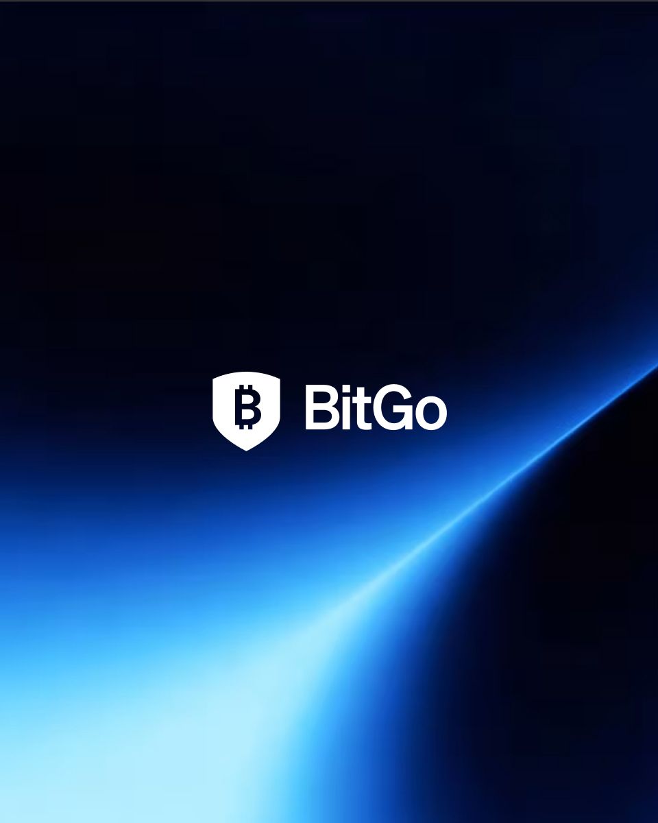 BitGo logo with a shield design on a gradient blue background.