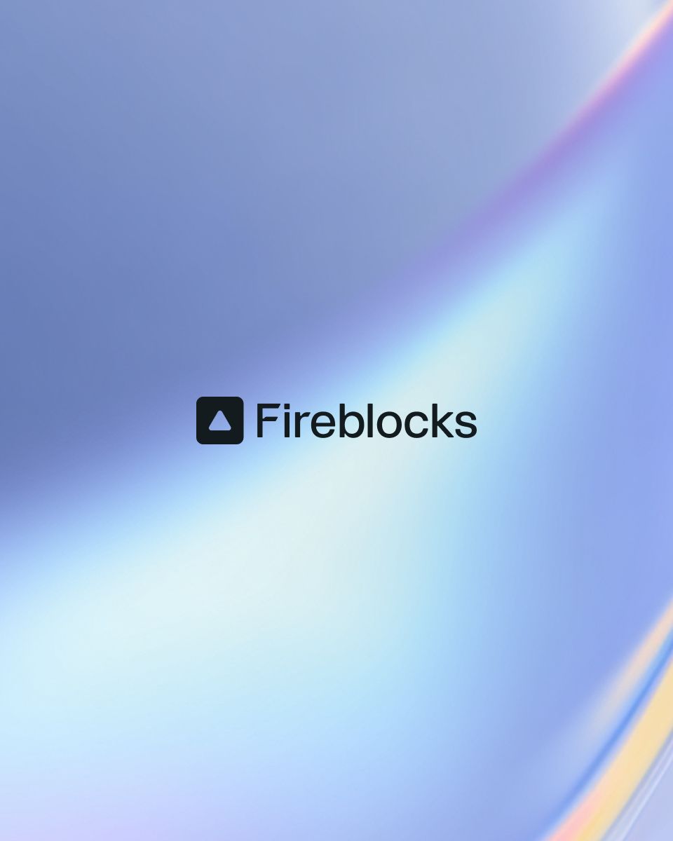 Colorful abstract background with a gradient and the logo of Fireblocks prominently displayed in the center.