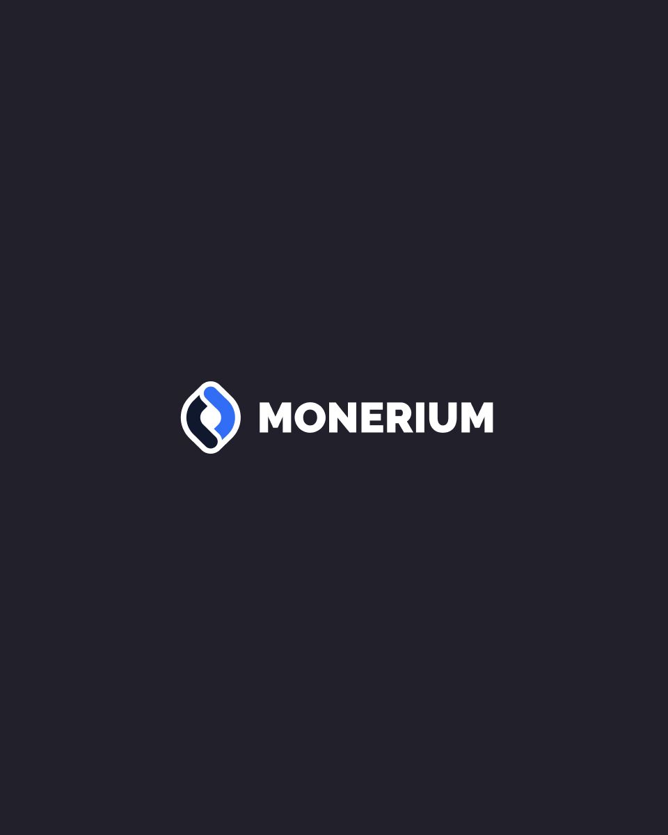 Monerium logo with a stylized icon and the text "MONERIUM" displayed prominently.
