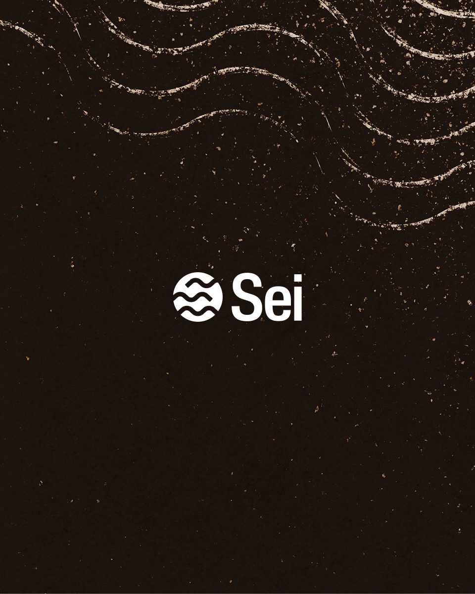 Sei logo on a textured dark background with wavy lines and a modern design aesthetic.
